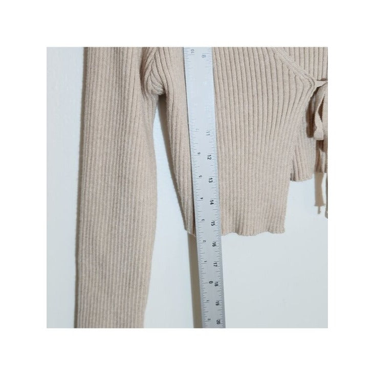 SHEIN Cream Ribbed Knit Tie Front Cardigan Size 6
