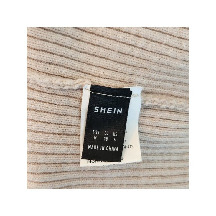 SHEIN Cream Ribbed Knit Tie Front Cardigan Size 6