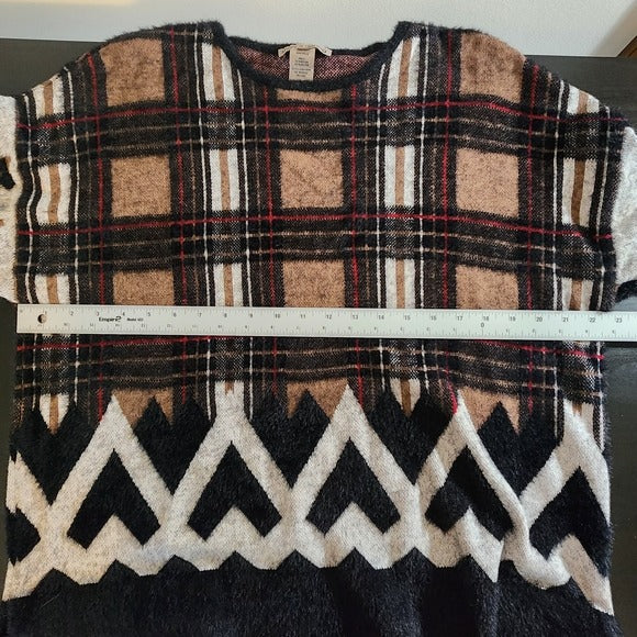 Sharon Young Fuzzy Sweater Size Medium Black Plaid Sweater