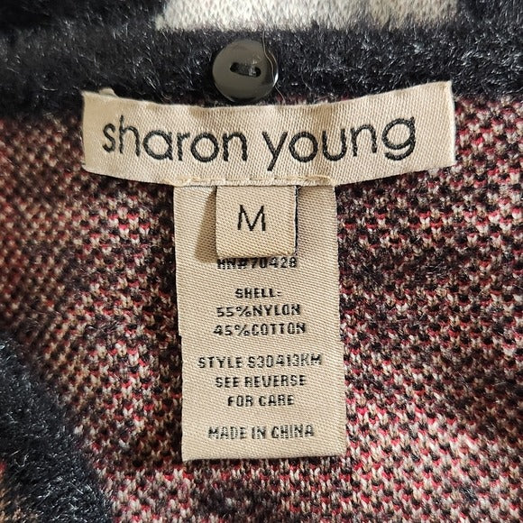Sharon Young Fuzzy Sweater Size Medium Black Plaid Sweater