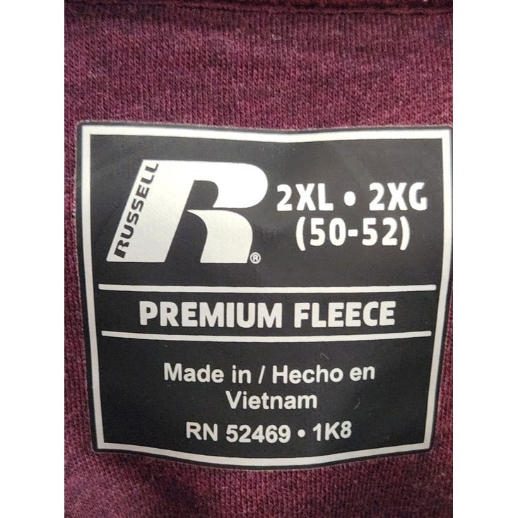 Russell Athletic Two-Tone Burgundy Premium Fleece Hoodie Size 2XL NWT