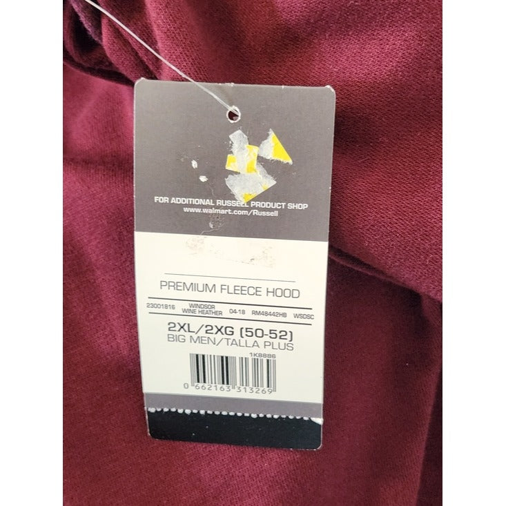 Russell Athletic Two-Tone Burgundy Premium Fleece Hoodie Size 2XL NWT