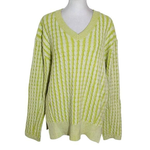 Lumiere Lime Green Cable Knit Sweater Size Large Bright Green Sweater