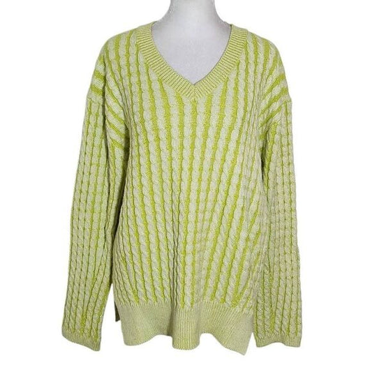 Lumiere Lime Green Cable Knit Sweater Size Large Bright Green Sweater