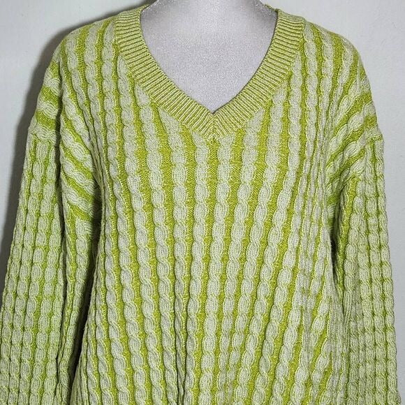 Lumiere Lime Green Cable Knit Sweater Size Large Bright Green Sweater