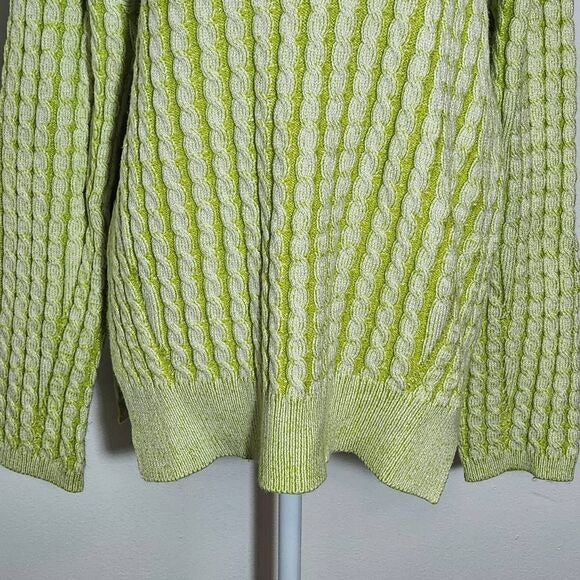 Lumiere Lime Green Cable Knit Sweater Size Large Bright Green Sweater