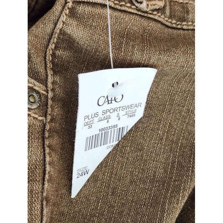 Cato Brown Distressed Look Straight Leg Jeans Size 24W NWT