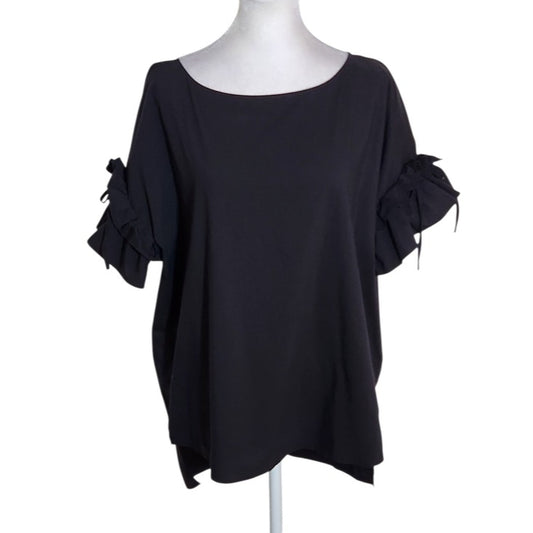 Belle Sky Black Ruffle Sleeve Blouse Size Medium
