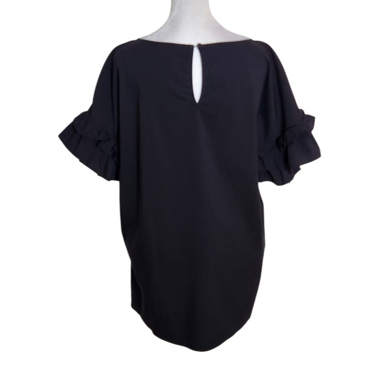 Belle Sky Black Ruffle Sleeve Blouse Size Medium