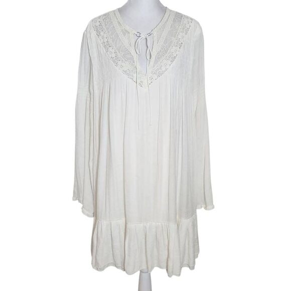J. Gee Cream Boho Mini Dress Size Large Ivory Lace Shift Style Boho Dress New
