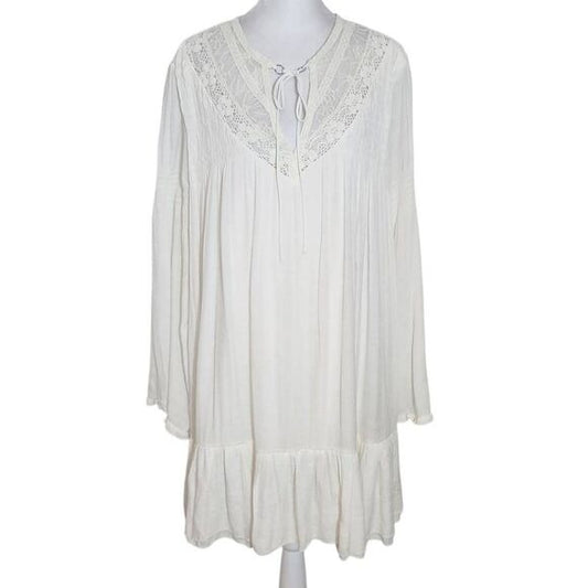 J. Gee Cream Boho Mini Dress Size Large Ivory Lace Shift Style Boho Dress New