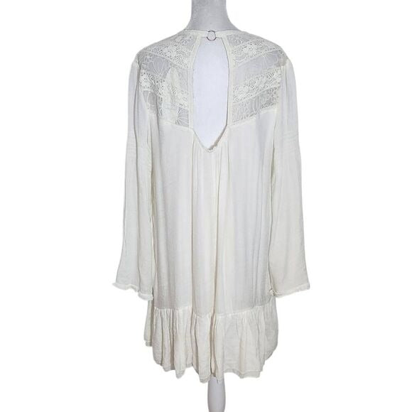 J. Gee Cream Boho Mini Dress Size Large Ivory Lace Shift Style Boho Dress New
