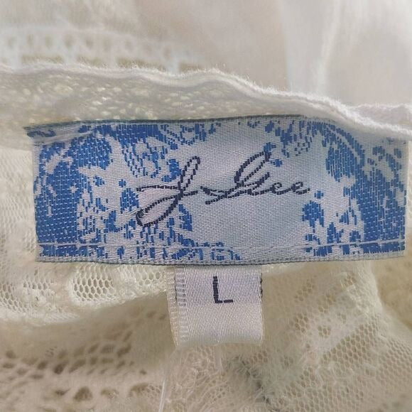 J. Gee Cream Boho Mini Dress Size Large Ivory Lace Shift Style Boho Dress New
