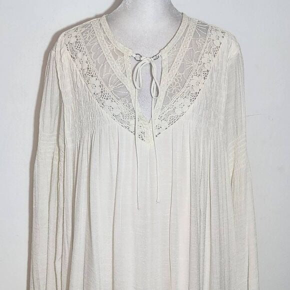 J. Gee Cream Boho Mini Dress Size Large Ivory Lace Shift Style Boho Dress New