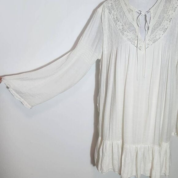 J. Gee Cream Boho Mini Dress Size Large Ivory Lace Shift Style Boho Dress New