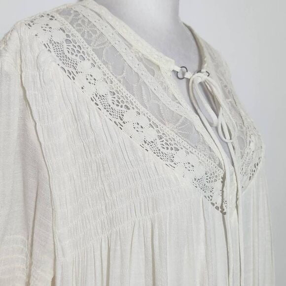 J. Gee Cream Boho Mini Dress Size Large Ivory Lace Shift Style Boho Dress New