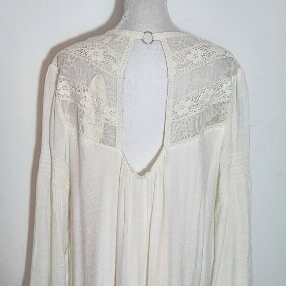 J. Gee Cream Boho Mini Dress Size Large Ivory Lace Shift Style Boho Dress New