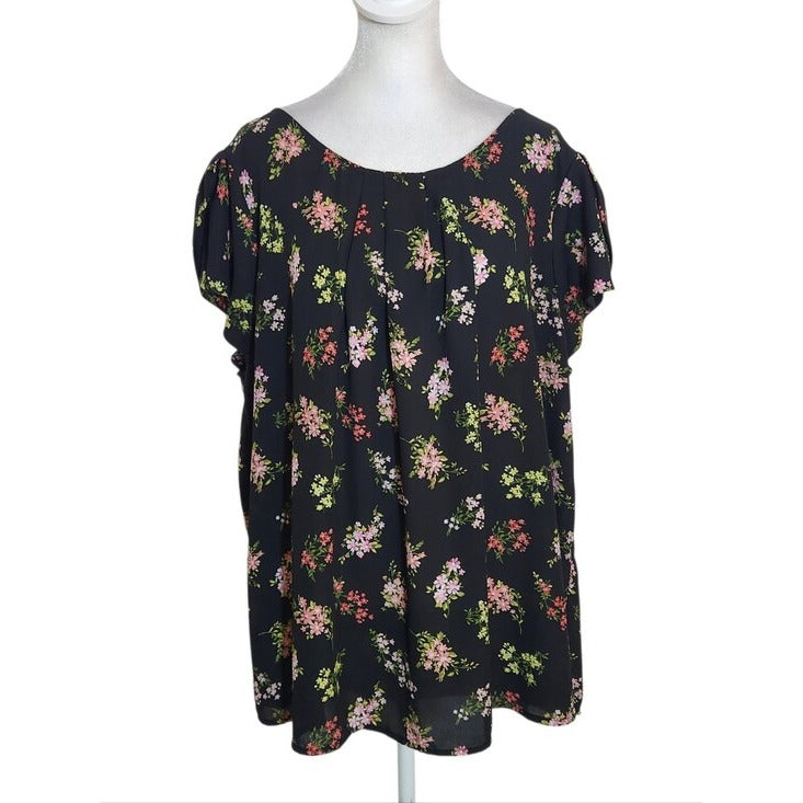 Papermoon Black and Pink Floral Print Blouse Size 2X