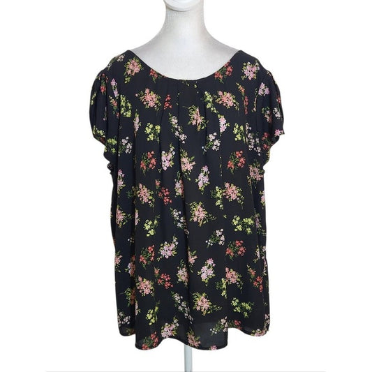 Papermoon Black and Pink Floral Print Blouse Size 2X