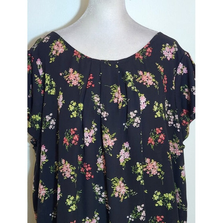 Papermoon Black and Pink Floral Print Blouse Size 2X