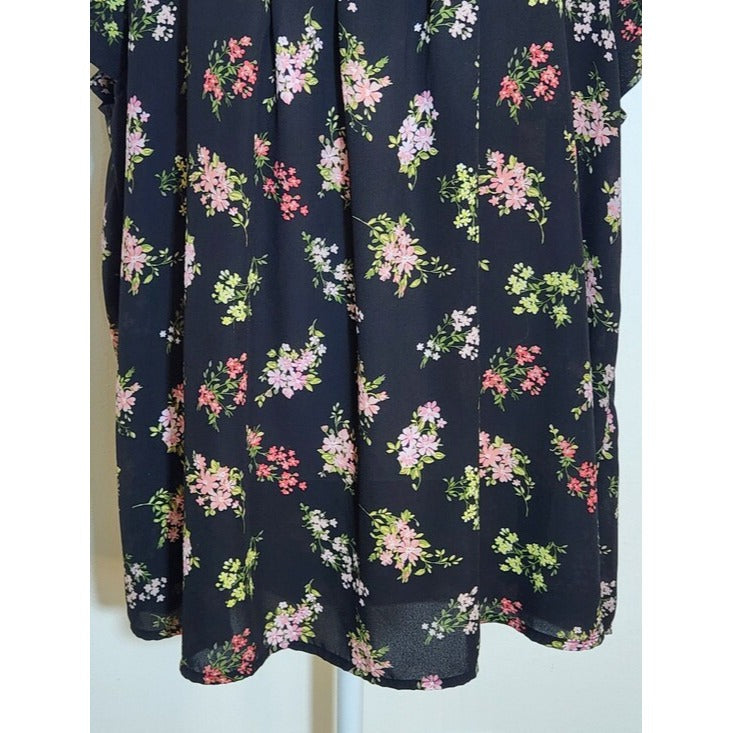 Papermoon Black and Pink Floral Print Blouse Size 2X