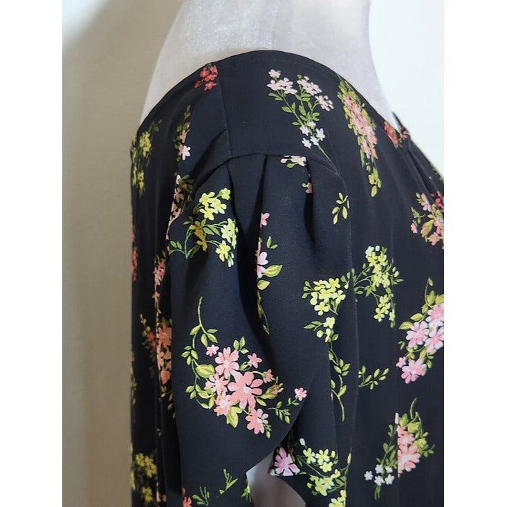 Papermoon Black and Pink Floral Print Blouse Size 2X