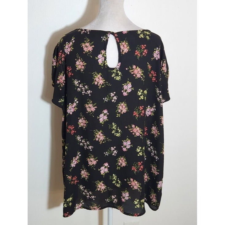 Papermoon Black and Pink Floral Print Blouse Size 2X