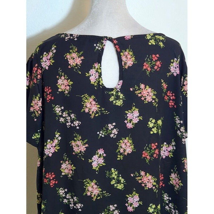 Papermoon Black and Pink Floral Print Blouse Size 2X
