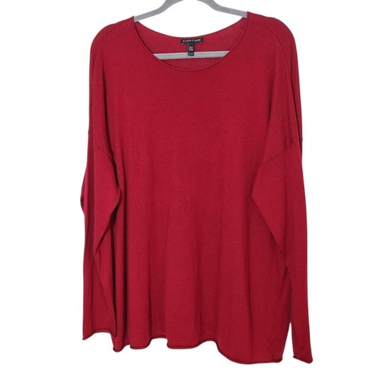 Eileen Fisher Dark Red Long Sleeve Knit Top Size XL