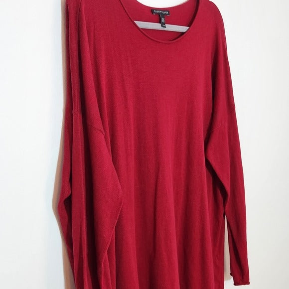 Eileen Fisher Dark Red Long Sleeve Knit Top Size XL