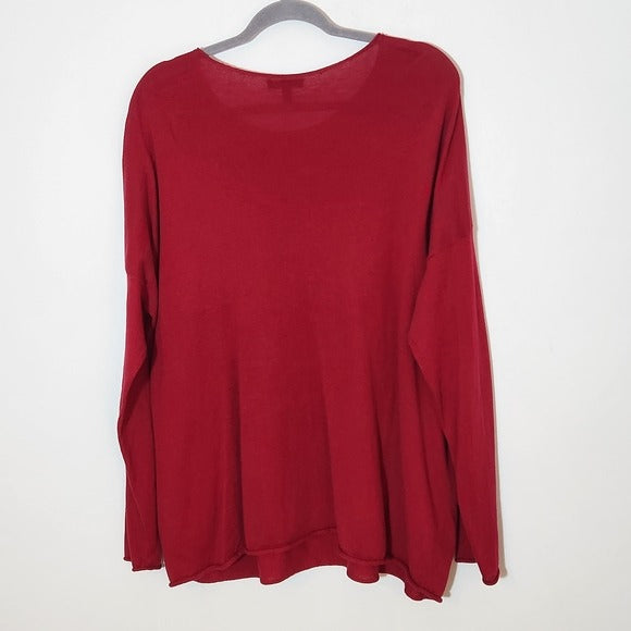 Eileen Fisher Dark Red Long Sleeve Knit Top Size XL