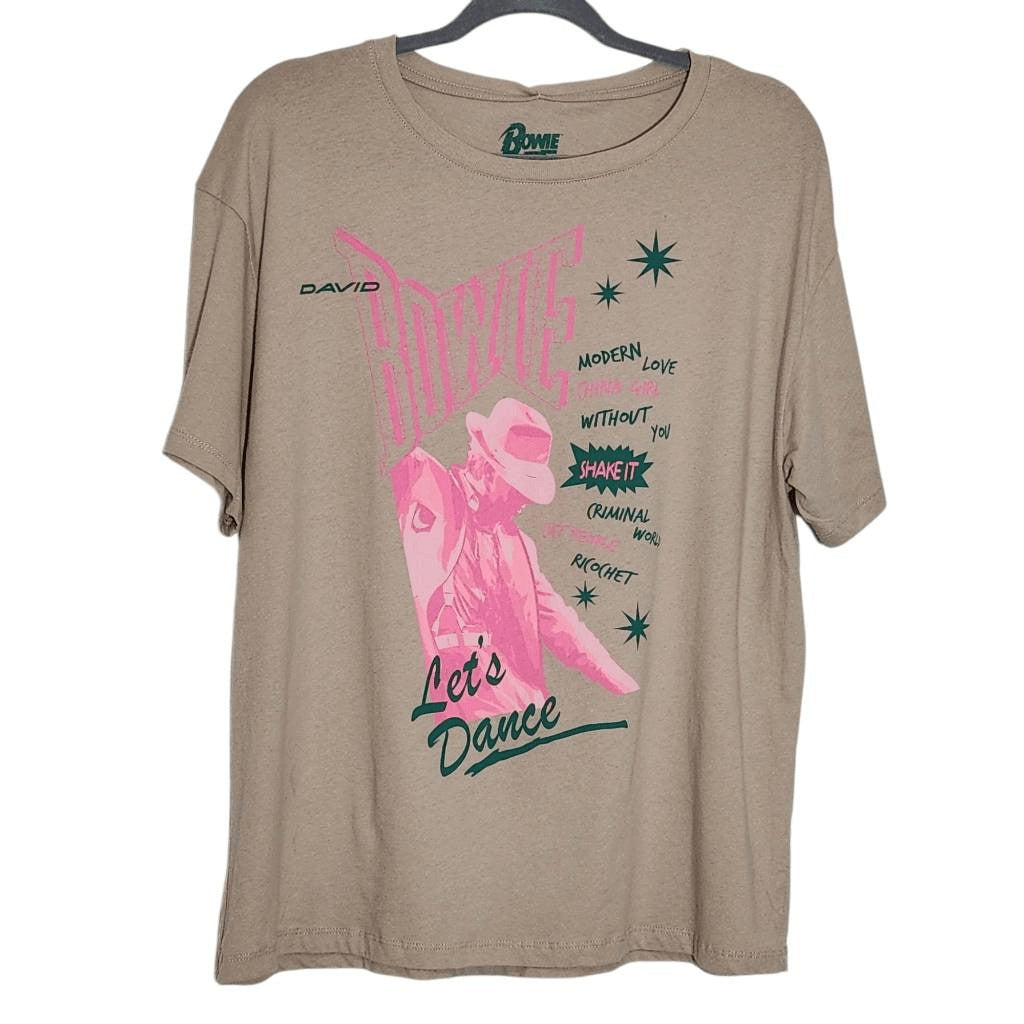 David Bowie T-Shirt NWT Size Large Tan Short Sleeve David Bowie Let's Dance Tee