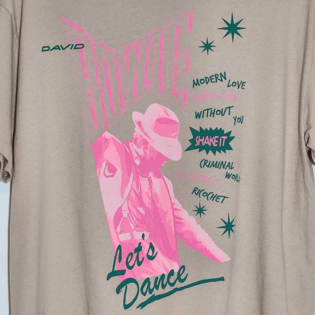 David Bowie T-Shirt NWT Size Large Tan Short Sleeve David Bowie Let's Dance Tee