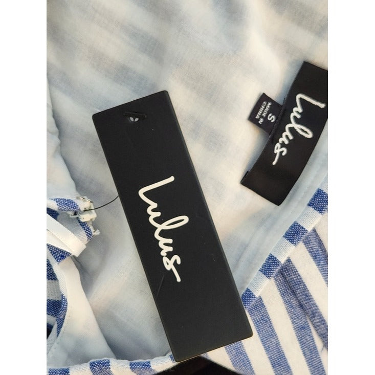 Lulus Blue and White Stripe Off the Shoulder Mini Dress Size Small NWT