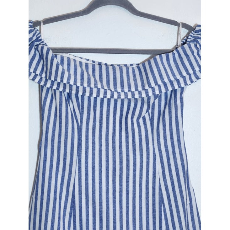 Lulus Blue and White Stripe Off the Shoulder Mini Dress Size Small NWT