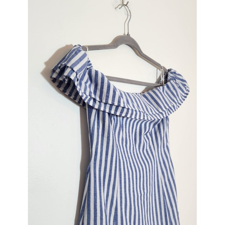 Lulus Blue and White Stripe Off the Shoulder Mini Dress Size Small NWT