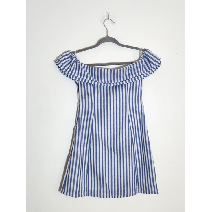 Lulus Blue and White Stripe Off the Shoulder Mini Dress Size Small NWT