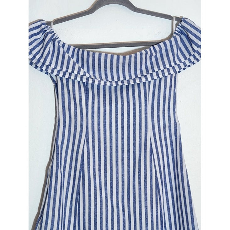 Lulus Blue and White Stripe Off the Shoulder Mini Dress Size Small NWT