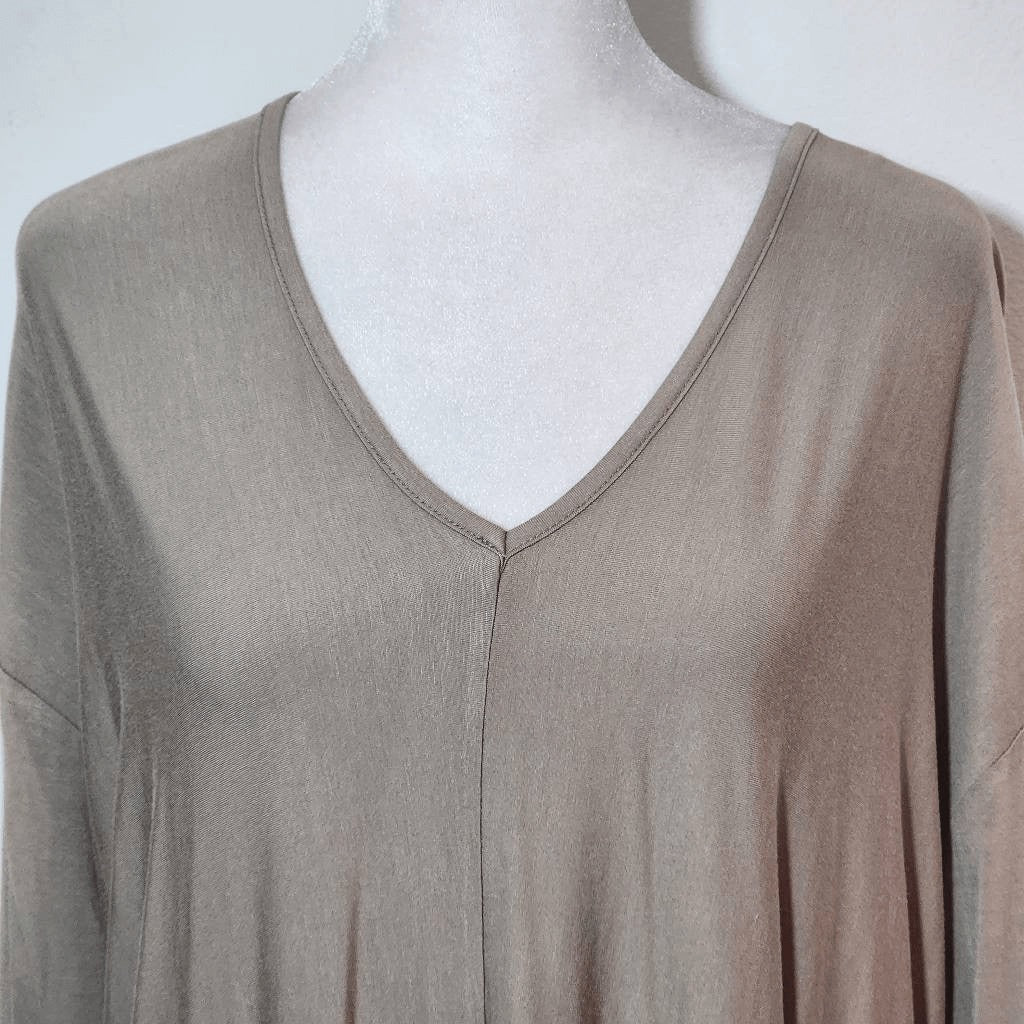 Joy Joy Taupe Oversized Tunic NWT Size XS Tan V-Neck Tunic