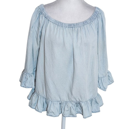 Jane and Delancey Chambray Off-the-Shoulder Top with Ruffle Hem Size Large
