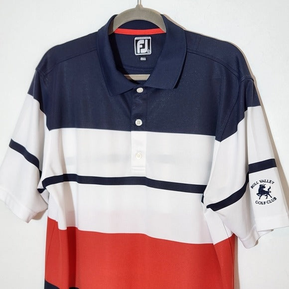 FootJoy Men's Navy, White, and Red Striped Polo Shirt Size Large
