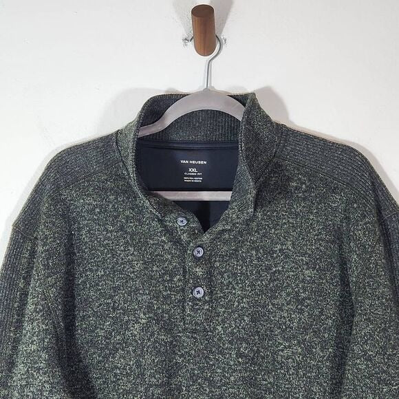 Van Heusen Dark Green Pullover Sweater Size XXL Preppy Button-Up Sweater