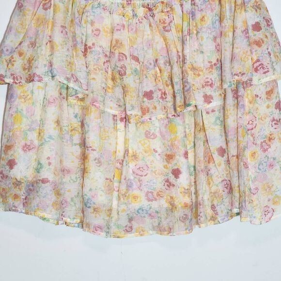 MINKPINK Pink and Yellow Floral Ruffle Mini Skirt Size Small, New