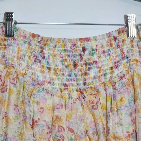 MINKPINK Pink and Yellow Floral Ruffle Mini Skirt Size Small, New