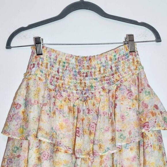 MINKPINK Pink and Yellow Floral Ruffle Mini Skirt Size Small, New