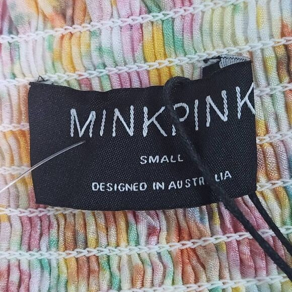 MINKPINK Pink and Yellow Floral Ruffle Mini Skirt Size Small, New