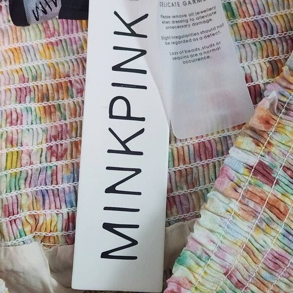 MINKPINK Pink and Yellow Floral Ruffle Mini Skirt Size Small, New