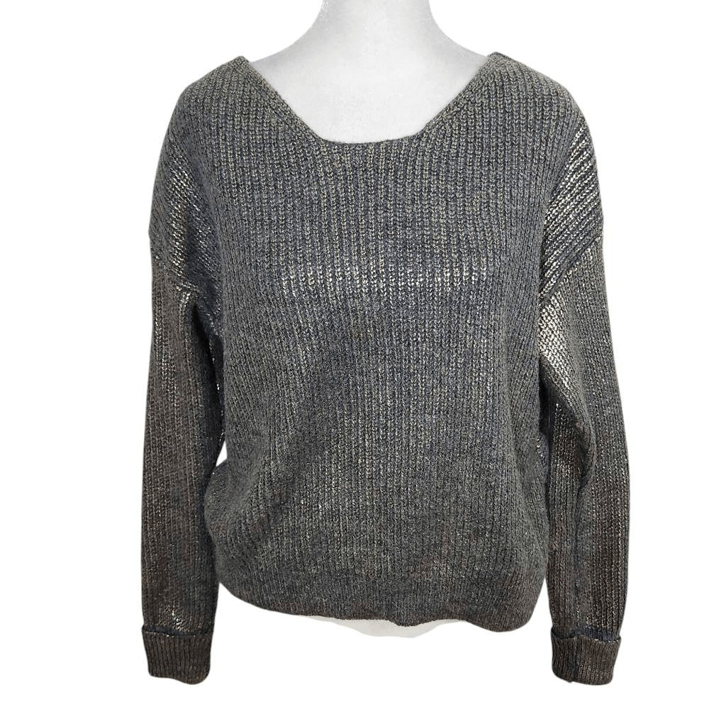 Gianni Bini Gray and Gold Cropped Sweater with Twist Back Detail Size Small