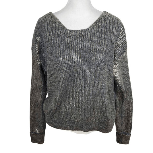 Gianni Bini Gray and Gold Cropped Sweater with Twist Back Detail Size Small