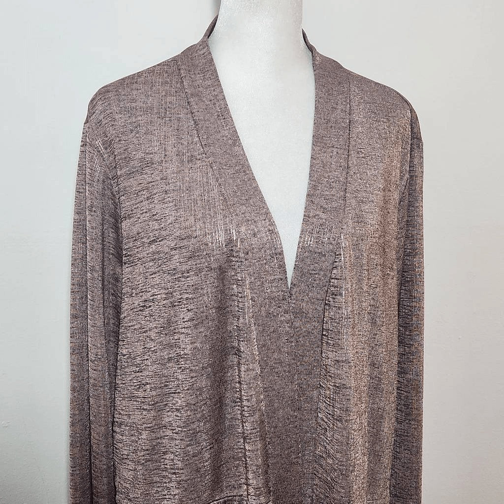 Susan Graver Metallic Pink Cardigan Size XL Susan Graver Pink Open Cardigan